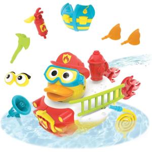 imageYookidoo Jet Duck Firefighter Bath Toy with Powered Water Hydrant Shooter  Sensory Development ampamp Bath Time Fun for Kids  Battery Operated Bath Toy with 15 Pieces  Ages 2Firefighter
