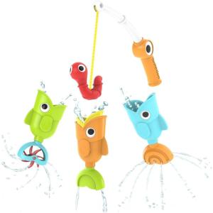 imageYookidoo Toddler Baby Bath Magnetic Fishing Game Toy with Water Effects Ages 2 Includes 3 Moving Fish Worm ampamp Fishing Pole 4pc Floating Fish Playset for Bath Time or Pool Mold Free