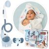 imageYookidoo Baby Bath Elephant Shower Head Gift Set  Includes Hooded Towel ampamp Hanger  Control Water from 2 Elephant Trunk Knobs for Max Fun in Tub or Sink Newborns Toddlers Boys Girls Blush PinkCloudy Blue
