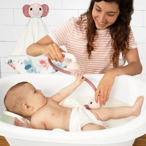 imageYookidoo Baby Bath Elephant Shower Head Gift Set  Includes Hooded Towel ampamp Hanger  Control Water from 2 Elephant Trunk Knobs for Max Fun in Tub or Sink Newborns Toddlers Boys Girls Blush PinkBlush Pink