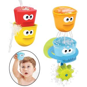 imageYookidoo Baby Bath Toys  Fill N Spill Set of Four Stackable Cups with Suction Cup Ring Holder and Water Wheel Sensory Toy for Bath Time  Attaches to Any Bath Tub