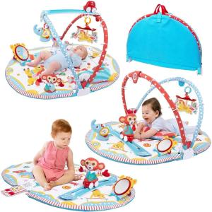 imageYookidoo Circus Baby Playmat Gym with Musical Motorized Mobile Tummy Time Pillow Mirror and Newborn Textured Animal Figures Infant Activity for 012 MonthGymotion Circus Playland